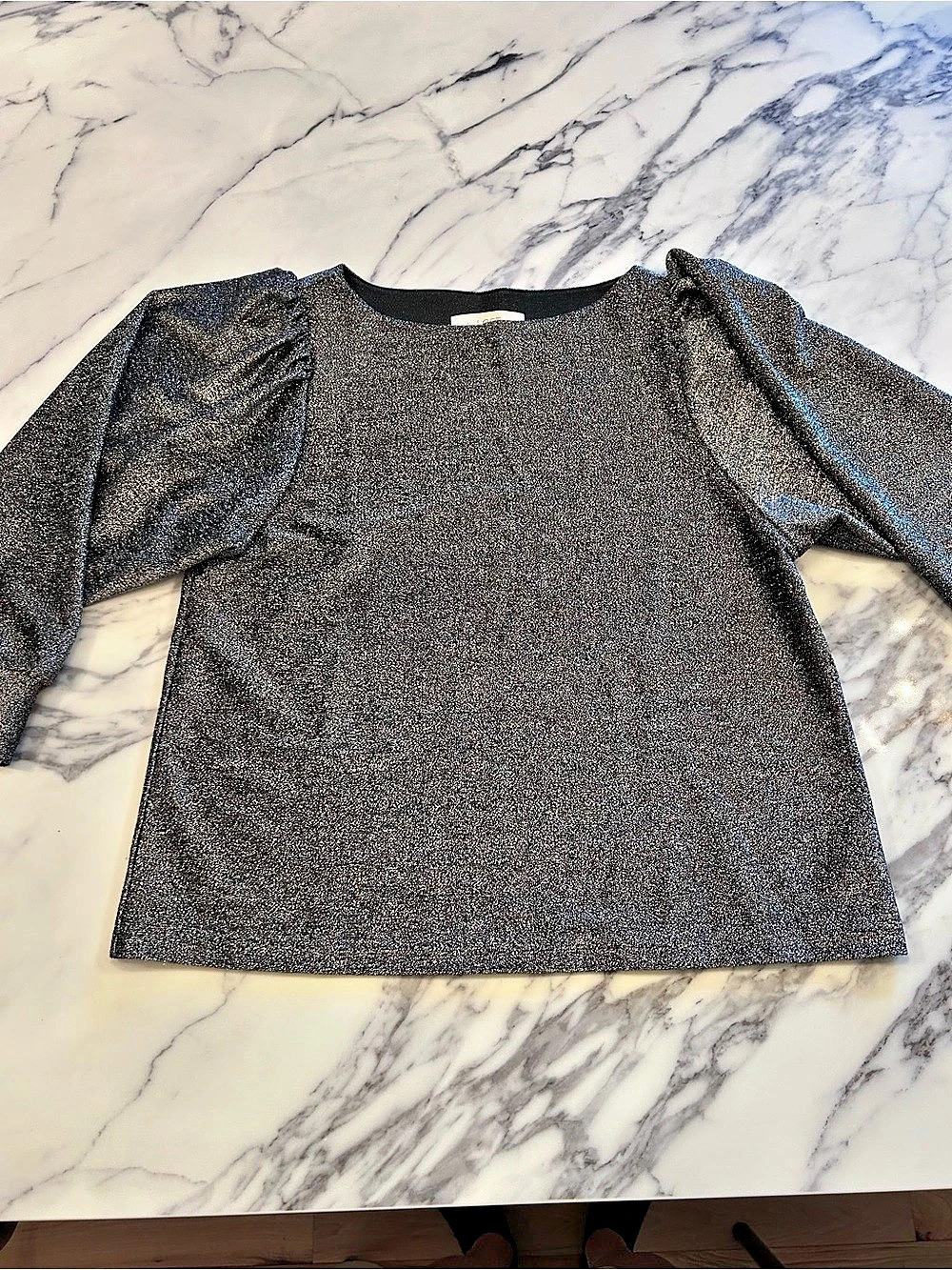 LOFT Metallic Puff Sleeve Blouse Size Large Like New
